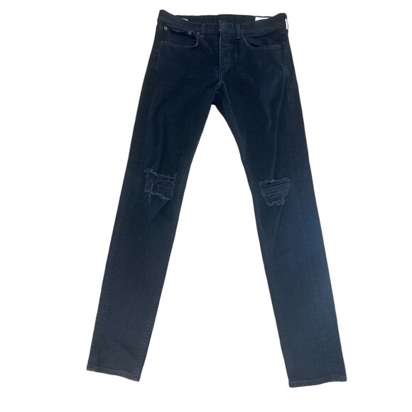 Rag & Bone Fit 1 Extra Slim Jeans Mens 31 Black Button Fly Distressed Mid Rise - Picture 2 of 16